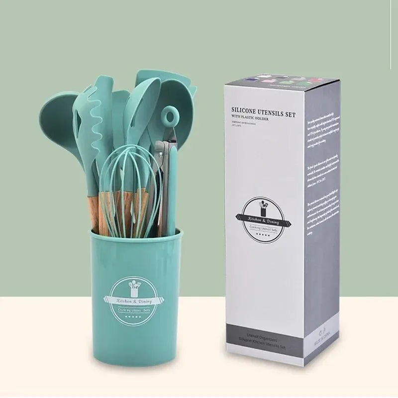 16-Piece Silicone Spoon Set Black Heat Resistant