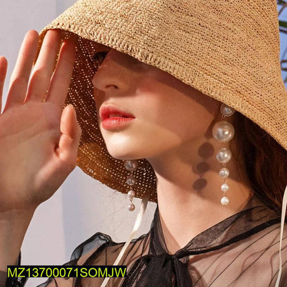 Long Pearl Drop Earrings for Women, Graduated Design, Durable Metal, Lightweight, Wedding Party Wear, Eid, Birthday