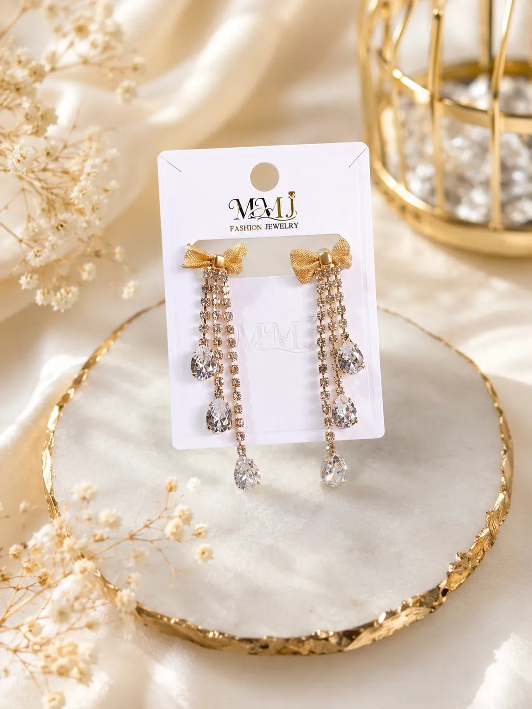 Golden Crystal Earrings for Women 2 Pcs