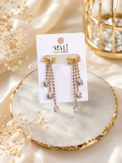 Golden Crystal Earrings for Women 2 Pcs