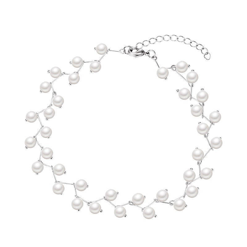 Pearl Choker Necklace for Women Korean Style Silver White Bead