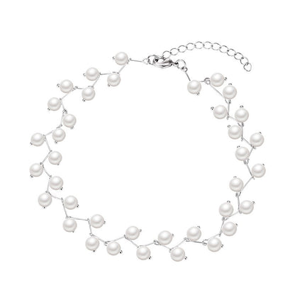 Pearl Choker Necklace for Women Korean Style Silver White Bead