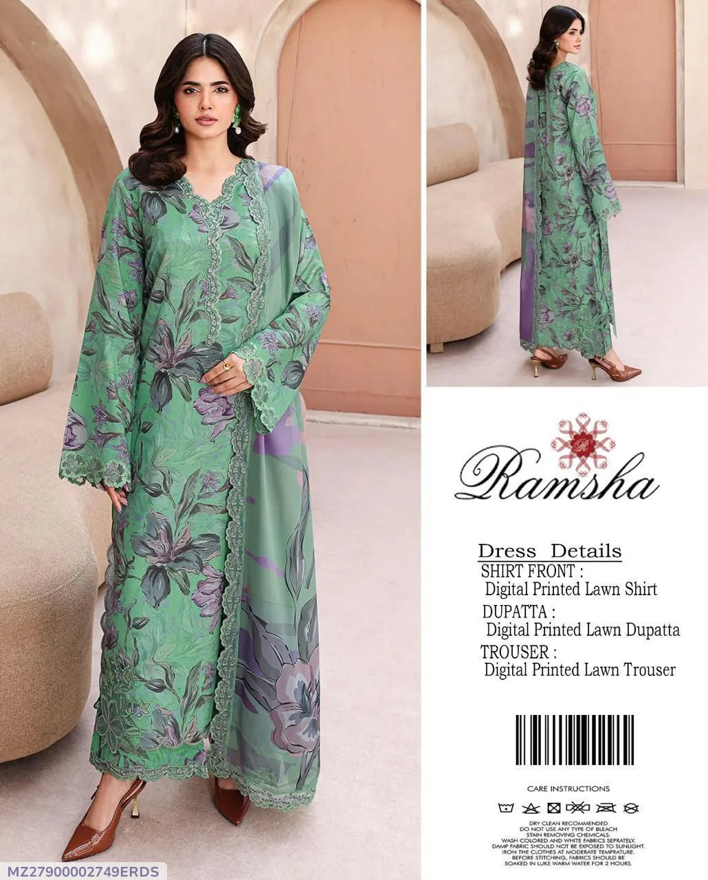 3 Pcs Women's Unstitched Digital Print Suit