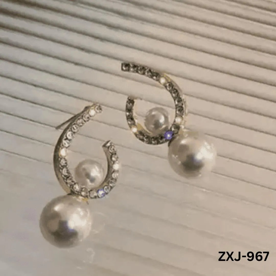 Korean Style Pearl Earrings U-Shape Silver Gold