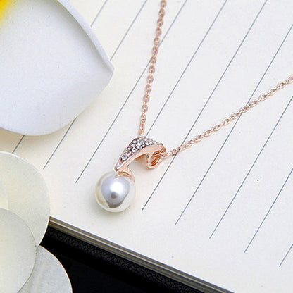 Rose Gold Pearl Pendant & Earrings Set for Weddings & Parties