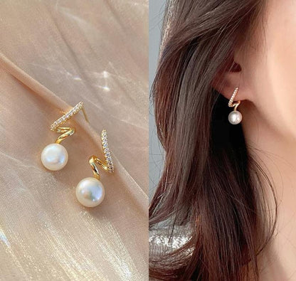 Zigzag Pearl Earrings Gold Plated Lightweight for Women