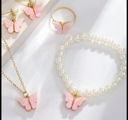 Butterfly Design Acrylic Plated Pearl Necklace Set