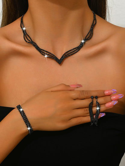 Sparkling Rhinestone 3-Piece Jewelry Set for Pakistani Women