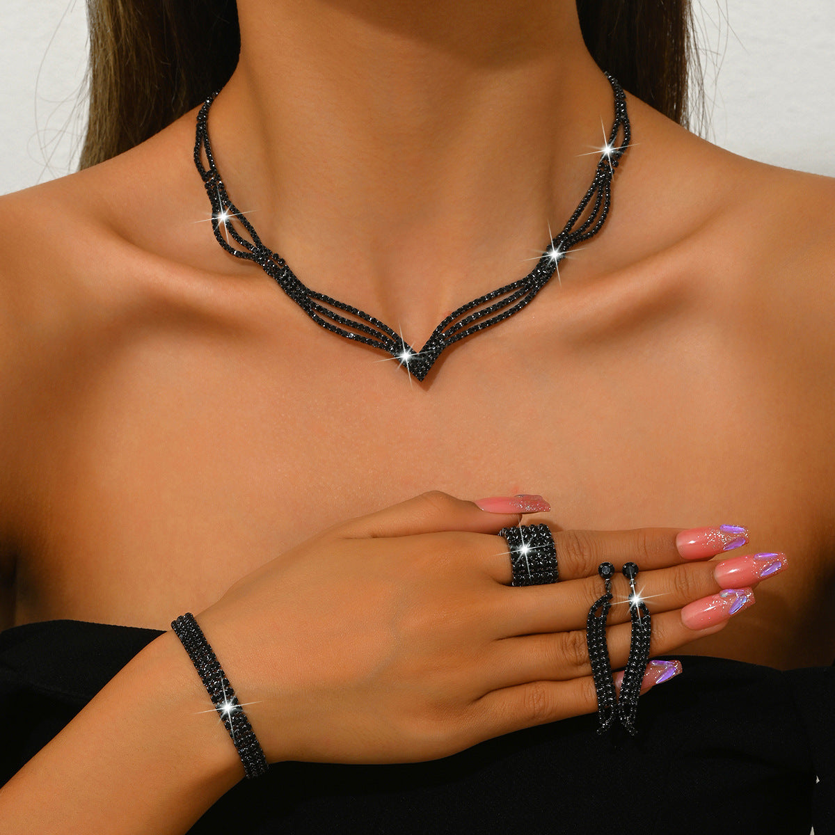 Sparkling Rhinestone 3-Piece Jewelry Set for Pakistani Women