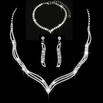 Sparkling Rhinestone 3-Piece Jewelry Set for Pakistani Women