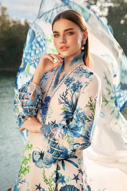 Digital Printed Lawn 3Pc Set Blue Floral Unstitched