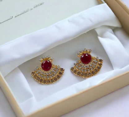 Traditional Stones Stud Earrings Red Crystal Set