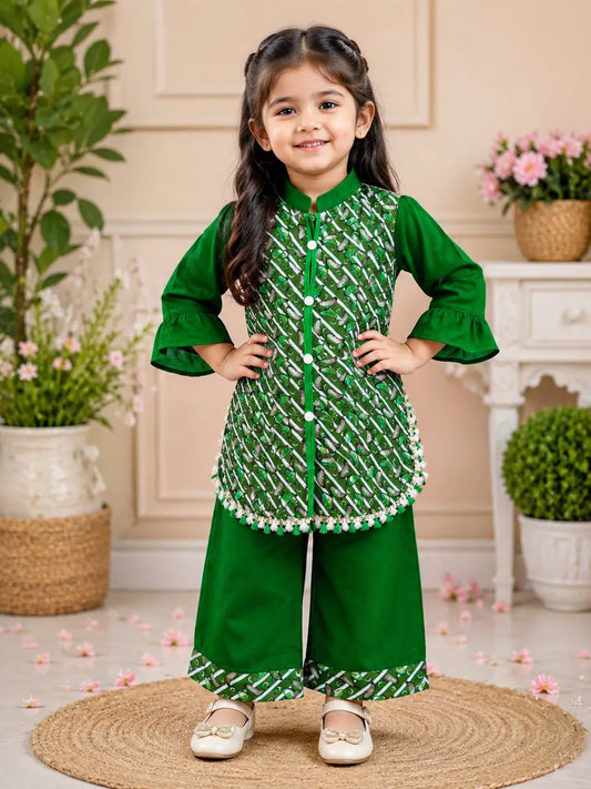 14 August 2 Pcs Girl's Fancy Embroidered Shirt And Trouser Set