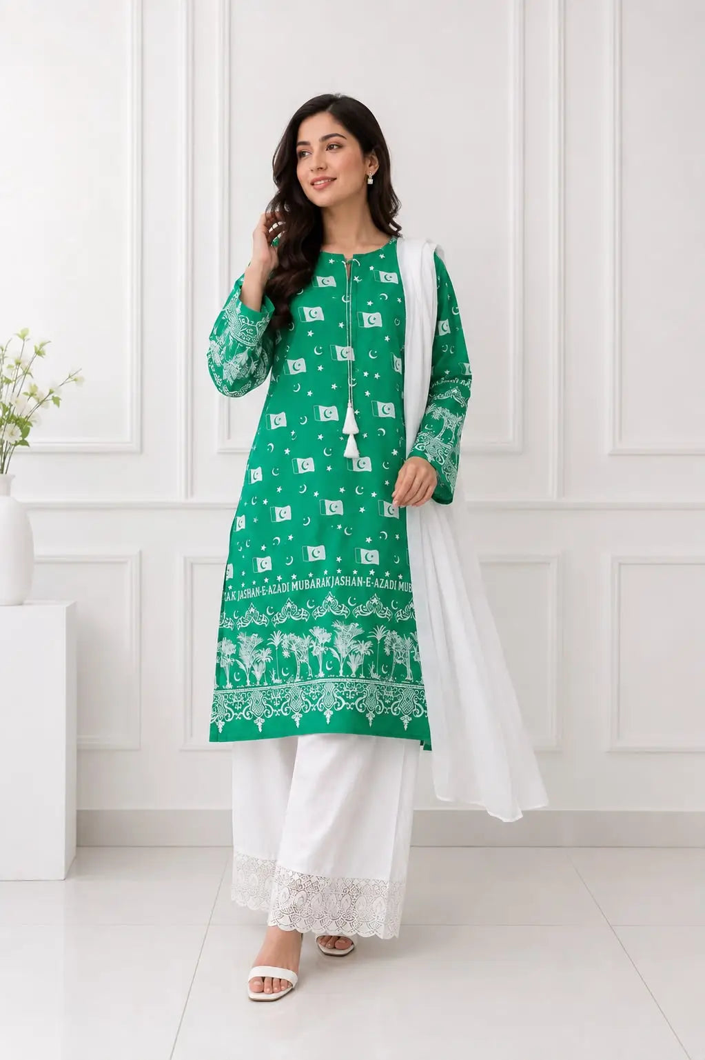 3 Pcs Women's Stitched Arabic Lawn Block Printed Suit Azadi Prints AZ1