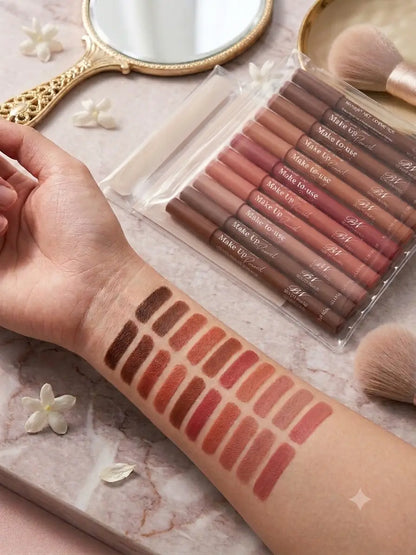 6 Pcs Velvet Creamy Nude Shades Lip Pencils, High Pigmented, For Nude Lips