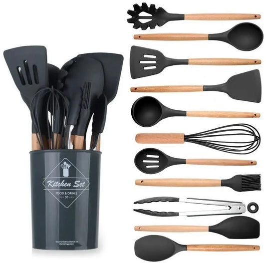 10-Piece Stainless Steel Kitchen Set with Wooden Handles
