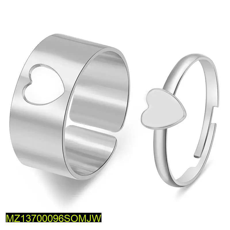 Couple Heart Rings Silver Plated Adjustable Fit