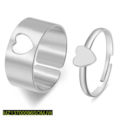 Couple Heart Rings Silver Plated Adjustable Fit