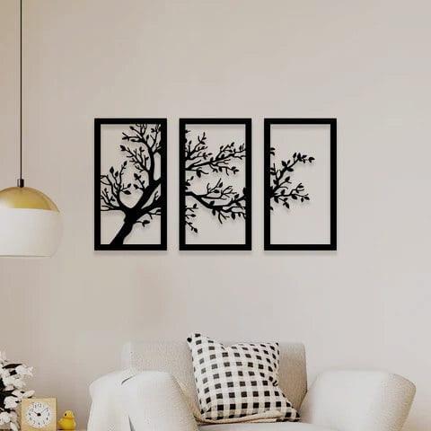 Modern Tree Wall Art Set Black Laser Cut 3Pcs