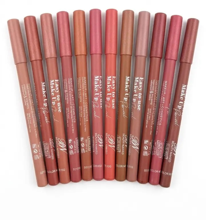 6 Pcs Velvet Creamy Nude Shades Lip Pencils, High Pigmented, For Nude Lips