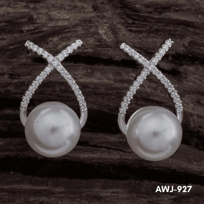 Cross Zircon Pearl Earrings Silver Gold Set