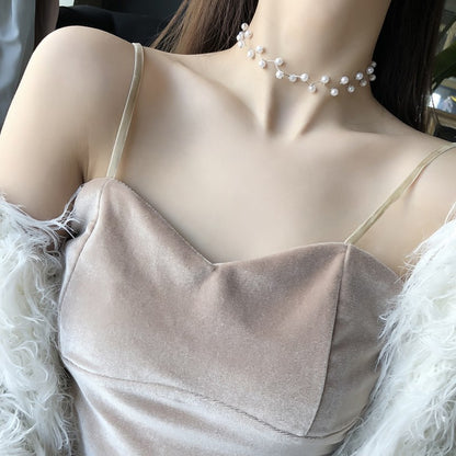 Pearl Choker Necklace for Women Korean Style Silver White Bead