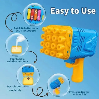 Bubble Gun for Kids Blue Yellow Plastic Toy