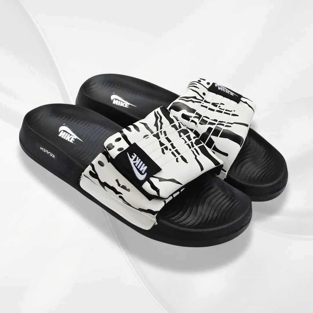 Nike Logo Slide Slippers Black White Patterned