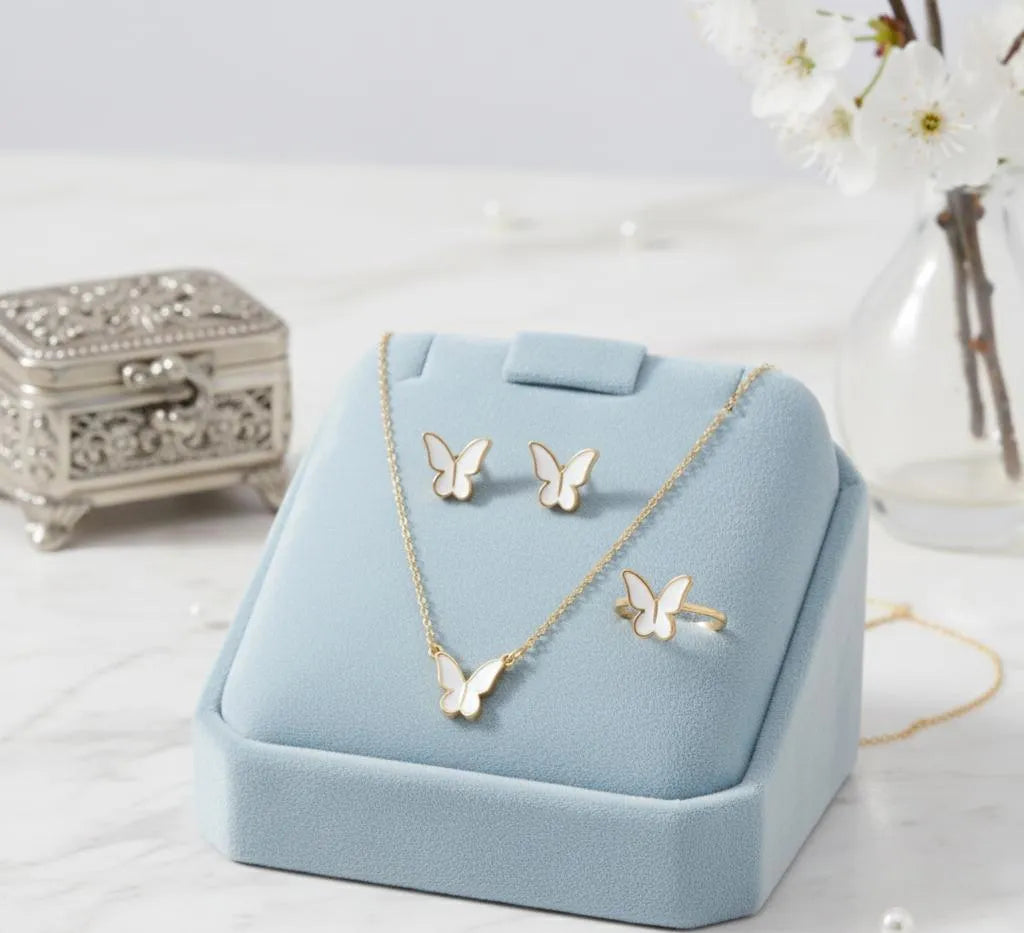 Butterfly Necklace Set Gold Tones Lightweight Alloy for Women