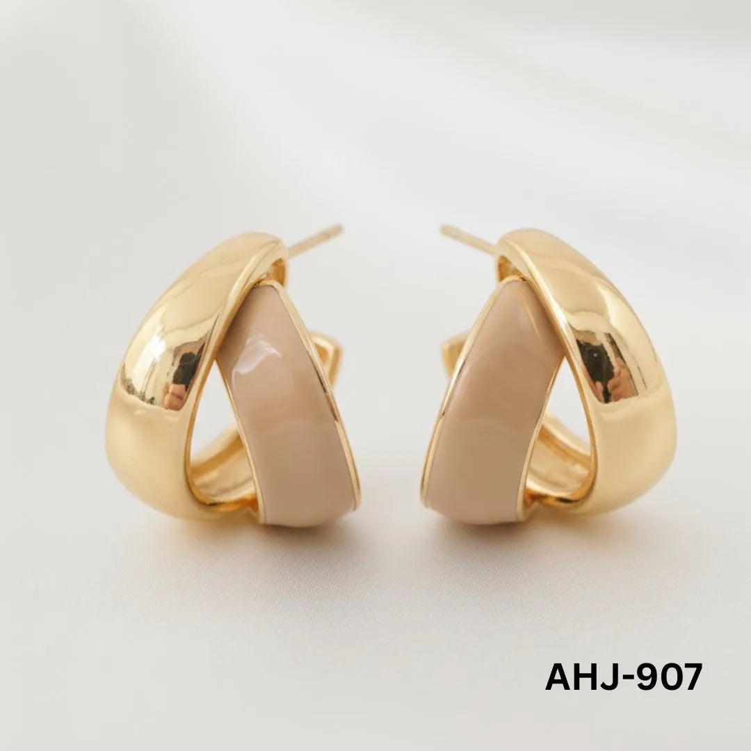 Two-Layer Korean Hoop Earrings Beige Brown Red Black White Purple Orange Blue