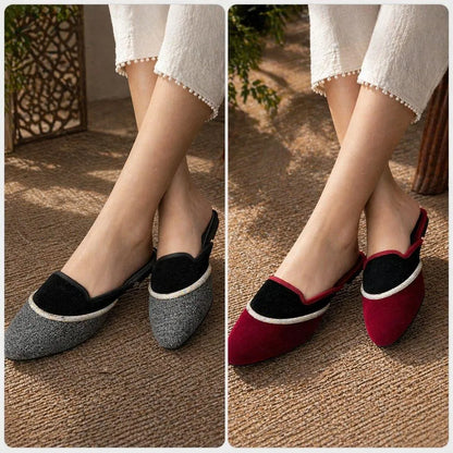Women Red Black Flat Mules Chappal
