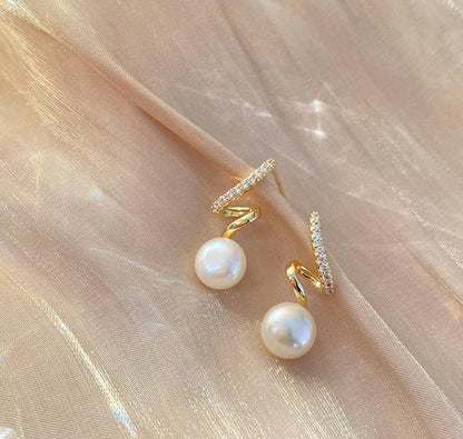 Zigzag Pearl Earrings Gold Plated Lightweight for Women
