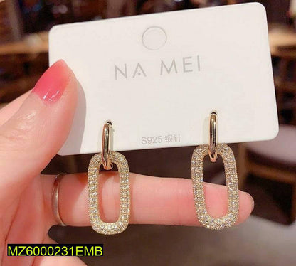 Golden Electro Plated Earrings for Women, S925 Silver, Lightweight, Artificial Stones