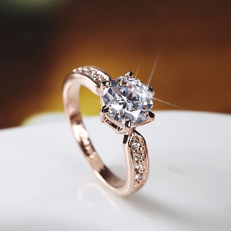 Silver Korean Wedding Ring with Zircon Simulation Diamond