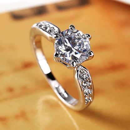 Silver Korean Wedding Ring with Zircon Simulation Diamond