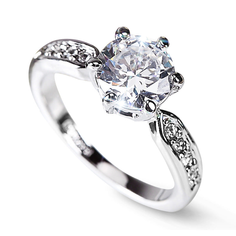 Silver Korean Wedding Ring with Zircon Simulation Diamond