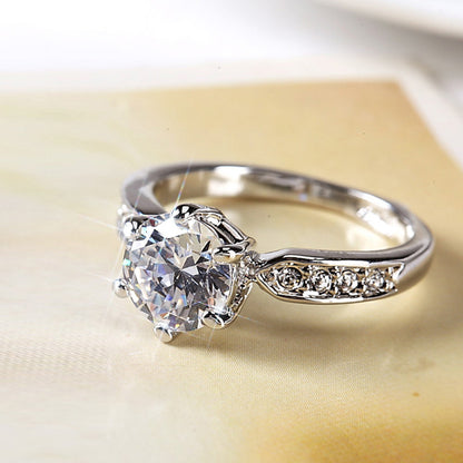 Silver Korean Wedding Ring with Zircon Simulation Diamond