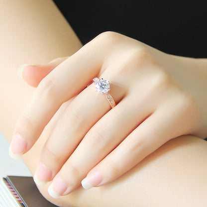 Silver Korean Wedding Ring with Zircon Simulation Diamond