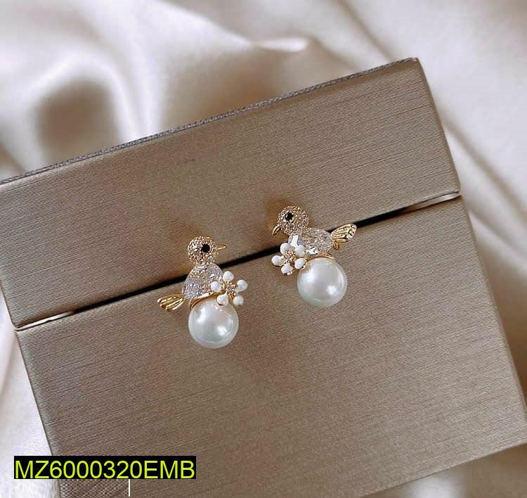 Bird Earrings Silver Plated Pearl Accent for Women