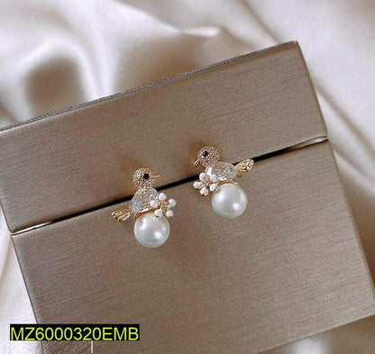 Bird Earrings Silver Plated Pearl Accent for Women