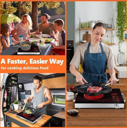 Electric Hot Plate with Timer Knob & Touch Combo Stainless Steel 12W