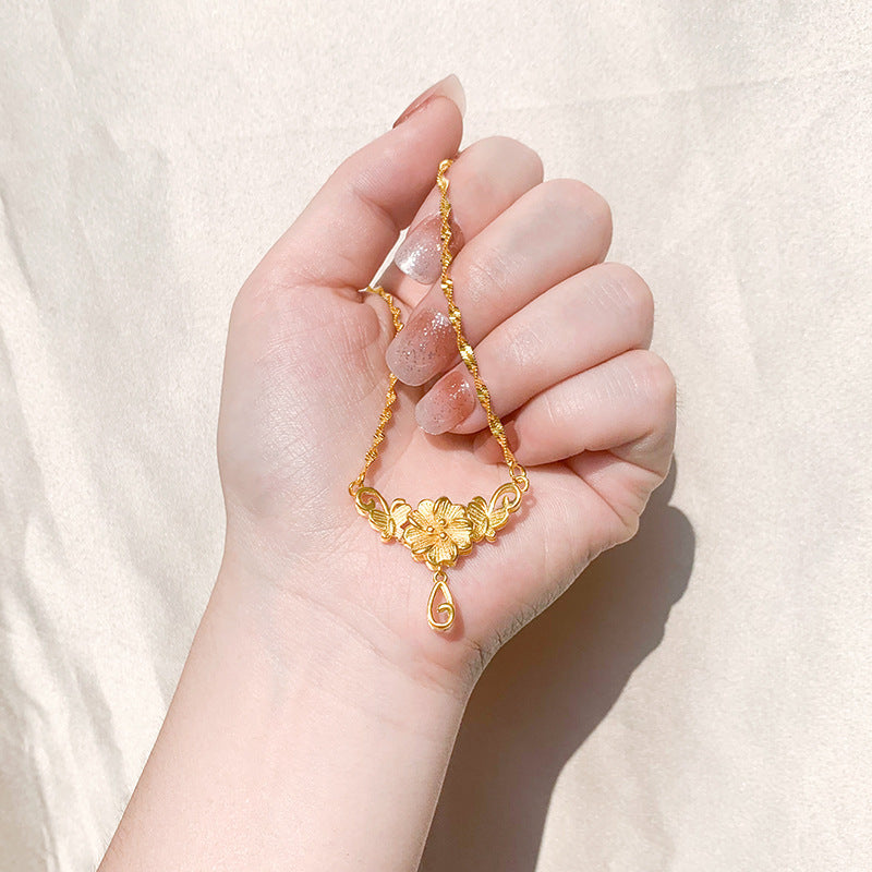 Gold Flower Necklace for Women Wedding Retro Style