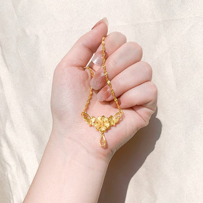 Gold Flower Necklace for Women Wedding Retro Style