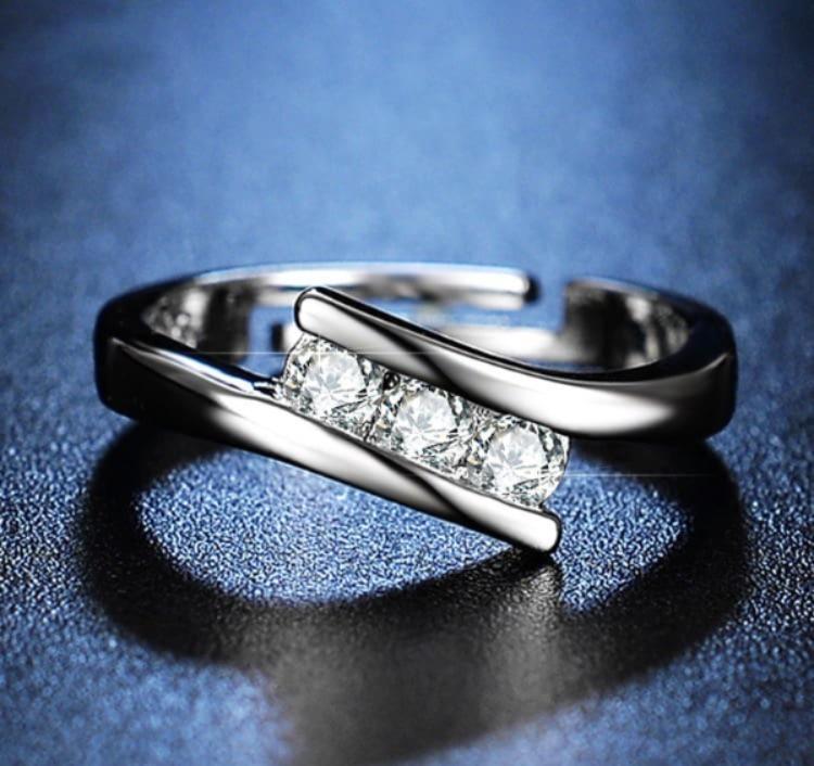 Silver Plated Zircon Ring for Women Adjustable Wedding Party Office Wear