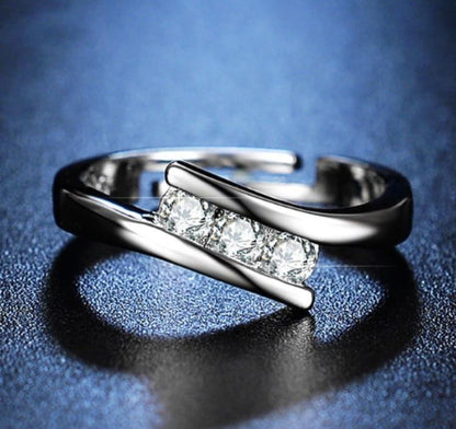 Silver Plated Zircon Ring for Women Adjustable Wedding Party Office Wear