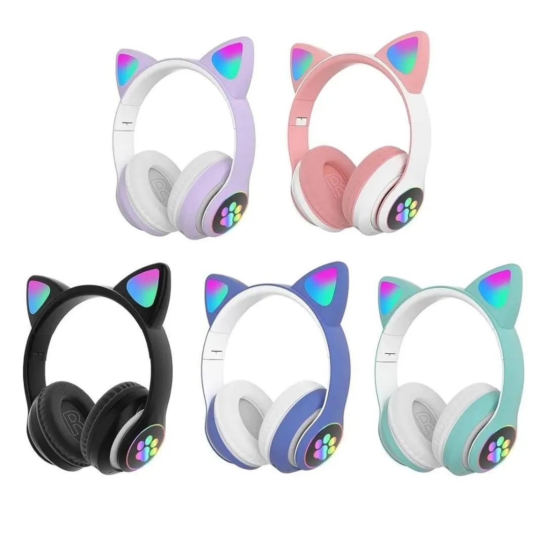 Cat Ear Bluetooth Headphones Pink with LED Lights