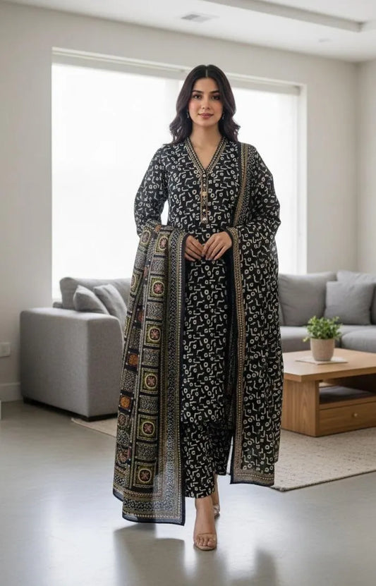 Printed Lawn 3-Piece Women Suit Multicolor