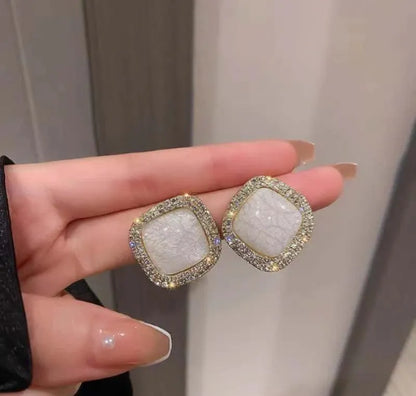Blue Crackled Stone Earrings Gold Tones Pakistani Women