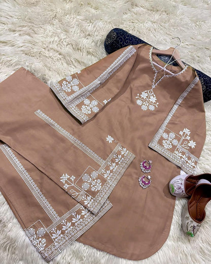 Turquoise Aari Embroidered 2-Piece Bareeza Cotton Suit