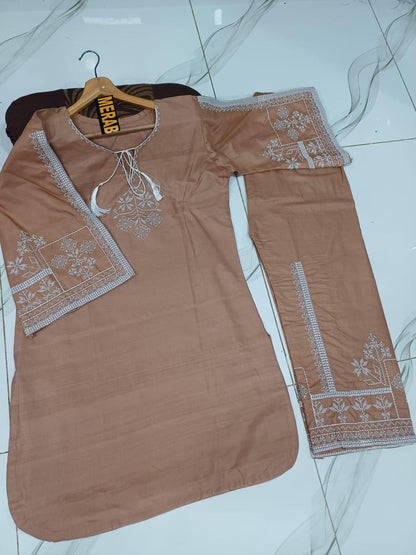 Turquoise Aari Embroidered 2-Piece Bareeza Cotton Suit